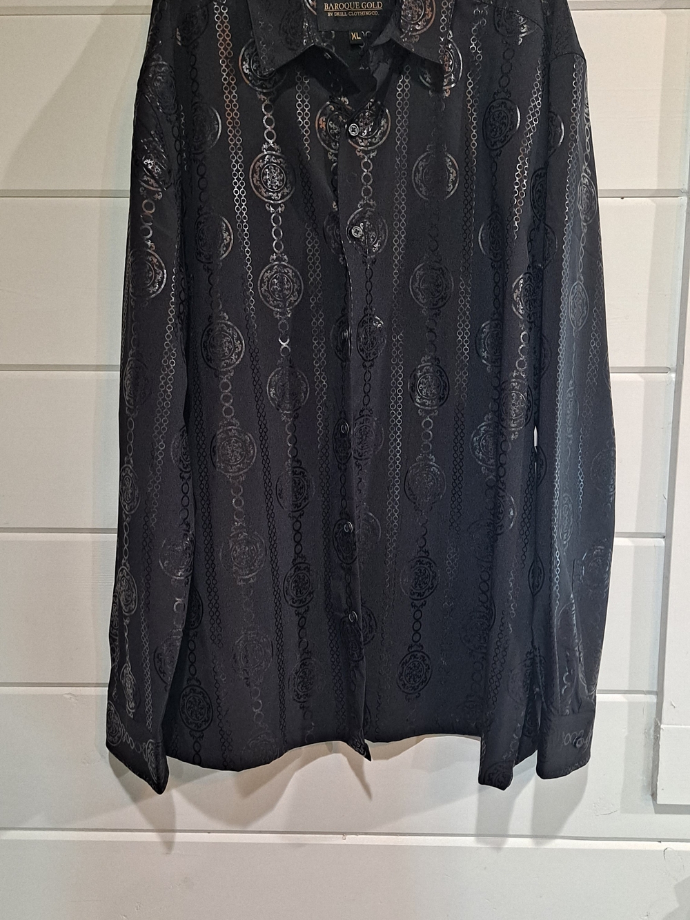 Baroque-Inspired Black Medallion Dress Shirt